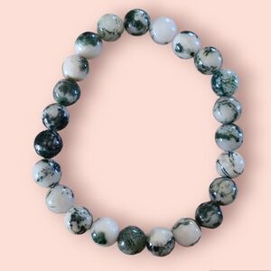Moss Agate Gemstone Bracelet Green/White